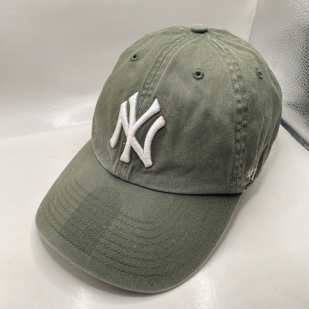New York Yankees 47 Brand Clean Up Hat Cap OSFA Olive Green Cotton MLB Dad Hat